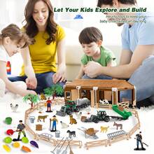 MINKOJA DIY迷你场景搭建玩具套装——农场主题套装，包含可搭建的房屋、农用车辆、逼真的动物、人偶和农具。非常适合男孩女孩组装和玩耍。是理想的生日或节日礼物。 - 彩色 - 查看 8