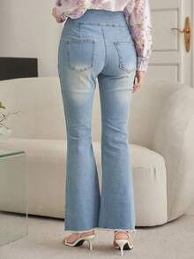 DAZY Women's Casual Washed Frayed Hem Flare Leg Jeans, Spring/Summer - Medium Wash - View 2