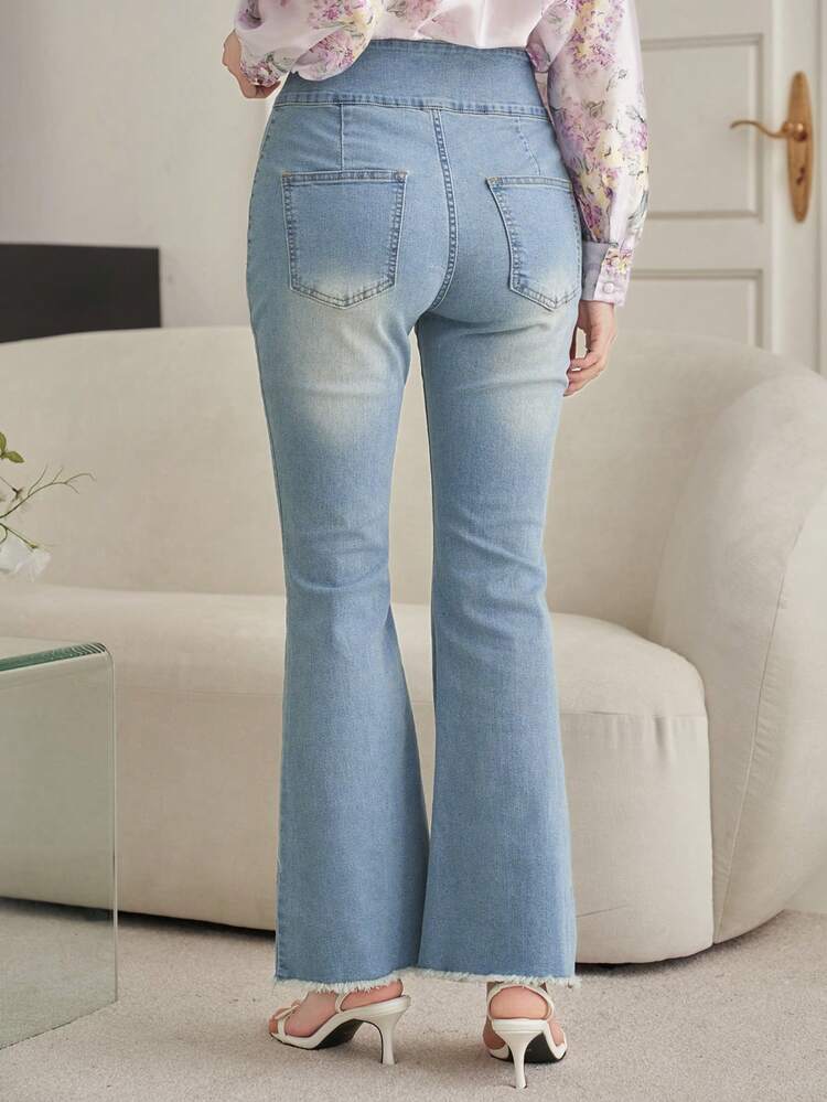 Women's Casual Washed Frayed Hem Flare Leg Jeans, Spring/Summer
