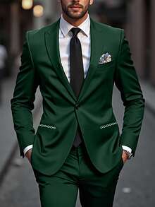 Calvornis Bộ vest 2 mảnh màu xanh ngọc lục bảo dành cho nam: Áo khoác blazer và quần tuxedo thời trang cho những dịp trang trọng - Màu xanh lá cây đậm - Xem 8