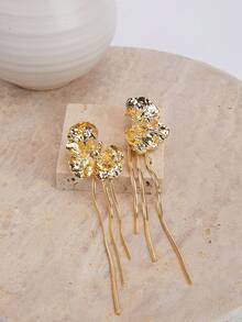 Enchnt 1 对金属花朵设计流苏长款个性耳环，适合女士、时尚派对珠宝情人节 - 金色 - 查看 5