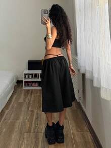 StreetHx Set de 2 piezas: Top tubo y shorts cargo de estilo urbano para mujer - Negro - Ver 3