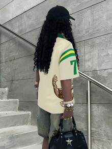 Rovax 女士字母印花落肩宽松休闲T恤 - 彩色 - 查看 2