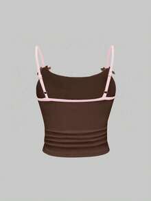 ROMWE J-Fashion Conjunto de top de camisola con bordado de ciervo lindo y shorts con estampado de ciervo para mujer - Marrón - Ver 4