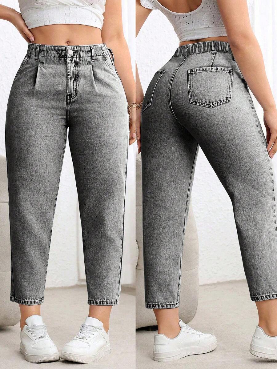 EMERY ROSE Plus Size Women's Non-Stretch Casual Tapered Jeans, Discounted - Light Grey - View 1
