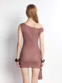 Bloopia 女士针织不对称领背心和条纹迷你连衣裙套装，宽松版型 - 彩色 - 查看 2