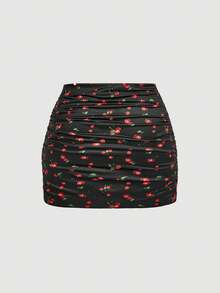 SHEIN MOD Plus Size 2pcs Women's Casual Minimalist Ruched Bodycon Mini Skirt Set,Halloween Costumes,Vacation Outfits Women,2000s Clothes, Costume - Multicolor - View 8