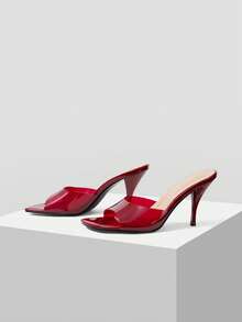 Mnmlis Sandalias de tacón alto para mujer, elegantes sandalias de tacón de aguja con diseño transparente y abierto en la punta, tipo mule deslizante, para fiestas, primavera/verano - Burdeos - Ver 4