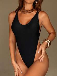 Swim SXY Costume da bagno intero da donna, sexy costume da bagno nero con schiena scoperta, regolabile con spalline a spaghetti e perizoma, adatto per spiaggia e nuoto in primavera/estate - nero - Visualizzare 6