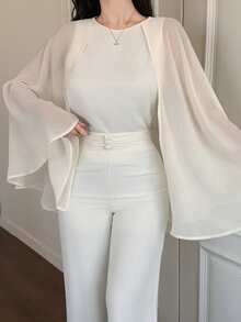 DAZY Setelan Dua Potong Wanita Elegan untuk Perjalanan Musim Panas: Atasan Lengan Jubah dan Celana - Hijau - View 6