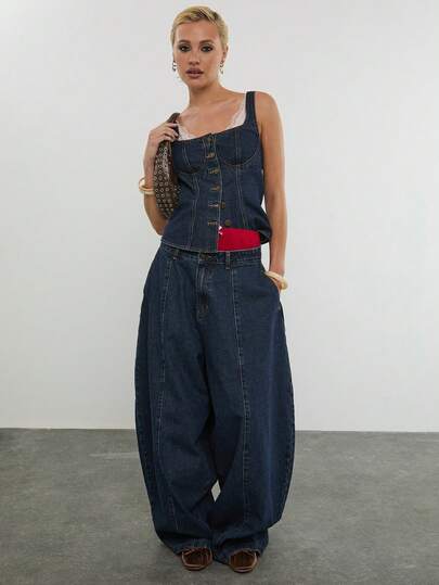 COUREZ Denim Corset Tank Top In Indigo Wash /Y2K Spring Clothes For Women Blue Denim Tops Going Out Tops Sleeveless Tops Spring Break Outfits Festival Outfits Summer Tops Summer Outfits