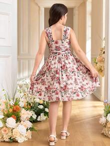 SHEIN Đầm chữ A cổ vuông bản rộng, họa tiết hoa nhí thanh lịch dành cho bé gái tuổi teen - Nhiều màu - Xem 2