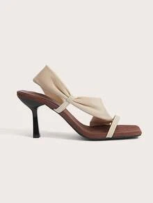 Enchnt 2025新款米色法式时尚基础款优雅蝴蝶结高跟鞋，优雅简约基础款女士夏季凉鞋，适合派对情人节礼物，外出穿着 - 米色 - 查看 3