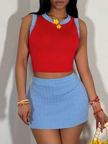 Slaydiva 2026春夏新款休闲度假波西米亚风修身钩针红色圆领无袖背心+迷你裙女式毛衣两件套。适合日常穿着、购物、旅行、度假、海滩、西部风、游牧风、波西米亚风、机场穿搭、节日、音乐会、约会等场合。另有女士背心上衣蓝色Y2K短款羊毛两件套女式吊带背心夏季Y2K吊带背心。 - 彩色 - 查看 12