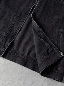 RivetRise Áo khoác denim ngắn tay dài màu đen bạc cho nam, kiểu dáng thường ngày, thích hợp cho mùa xuân/hè, phong cách punk, boyfriend hoặc husband, dáng ôm sát, phù hợp với Halloween, Lễ Các Thánh, mùa thu. - màu đen - Xem 4