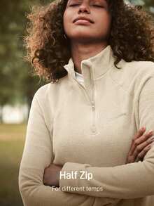 In My Nature Women's Letter Pattern Half-Zip High Neck Warm Fleece Outdoor Jacket, Autumn/Winter - Camel - View 2
