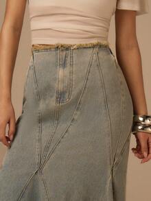COSMINA Denim 女士休闲毛边鱼尾牛仔裙 - 淺色水洗藍 - 查看 4