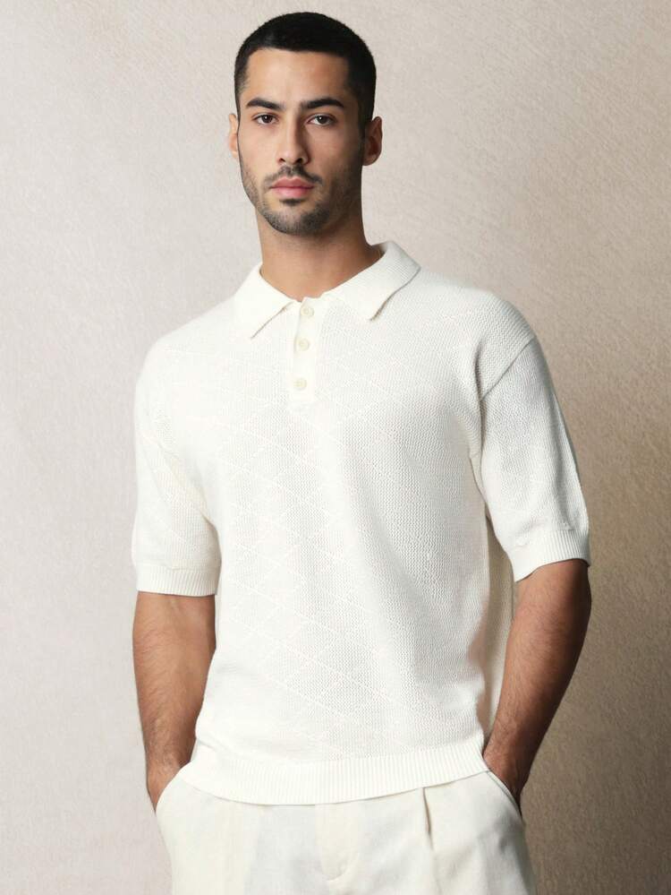 SUMWON 릴렉스 핏 오픈워크 니트 폴로 반팔 여름 칼라 캐주얼 봄 경량 통기성 편안한 니트 탑 플레인