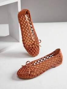 SHUZIA Ladies Elegant Woven PU Ballet Flats - Maroon - View 7