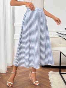 Miaspire 女士高腰条纹休闲办公半身裙 女士半身裙 优雅半身裙 女士夏季半身裙 条纹半身裙 女士时尚半身裙 女士夏季穿搭 女士半身裙 女士半身裙 长款休闲半身裙 蓝白条纹半身裙 女士夏季穿搭 - 藍白色 - 查看 4