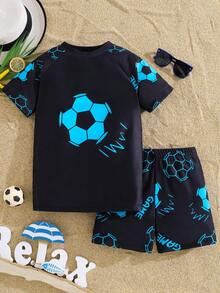 SHEIN Tween Boy Casual Glow-In-The-Dark Basketball Pattern Tankini 2 Pieces Swimsuit, Suitable For Spring/Summer, Beach, Vacation, Date - Multicolor - View 4