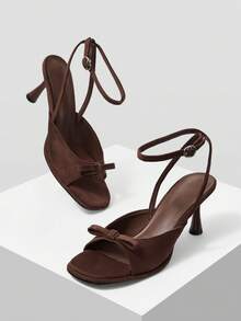 PREMIUM ELEGANT BOW-TIED WOMEN'S HIGH HEEL SANDALS, DELICATE BOW DESIGN, COMFORTABLE WIDE TOE BOX, SLIM HEEL MID HEEL, COMFORTABLE FOR DATING, VALENTINE'S DAY SPRING SHOES - Coffee - View 10