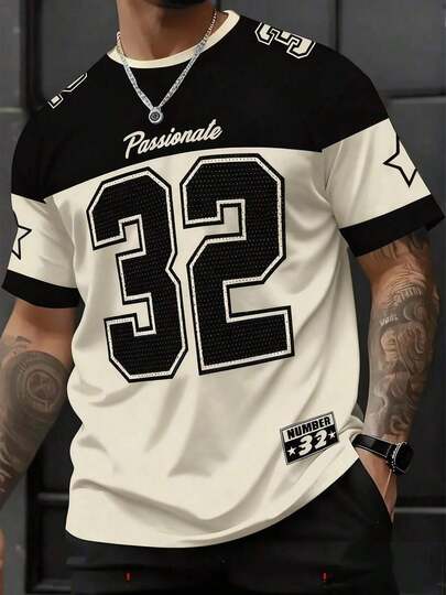 Camiseta de manga corta con cuello redondo, estampada y minimalista para hombres