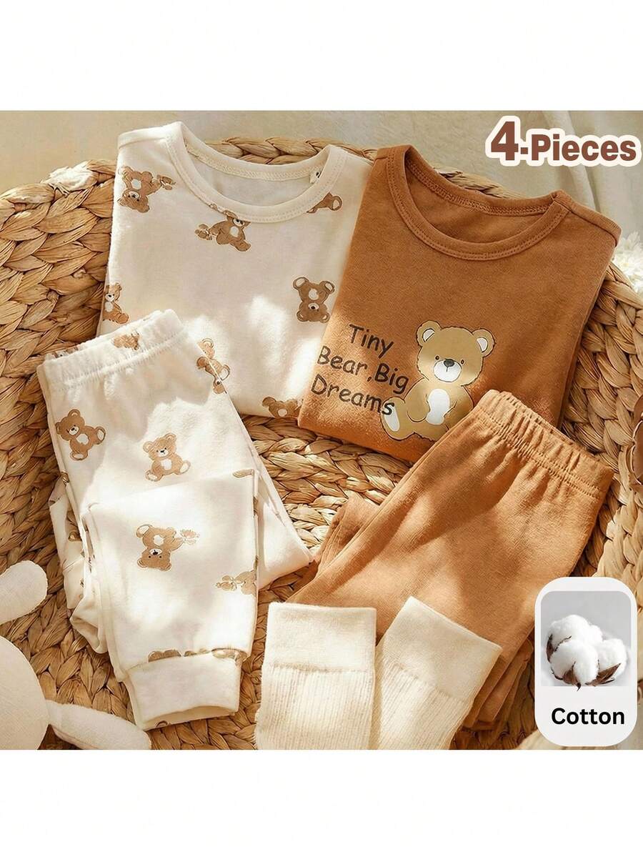 Loomiva 男婴卡通动物印花柔软针织圆领长袖上衣和松紧腰长裤两件套贴身睡衣套装 - 彩色 - 查看 1