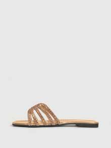 CUCCOO SZL Women's Fashion Crystal Decorated Flat Sandals, Summer Spring Shoes - Champagne - View 5