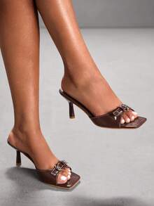 CUCCOO SZL Women's Buckle Design Fashionable High Heel Slide Sandals, Versatile For Daily Wear - Brown - View 1