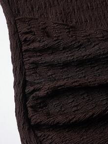 Olithes 1件装女士纯色纹理抹胸金属扣褶皱连衣裙 - 棕色 - 查看 7