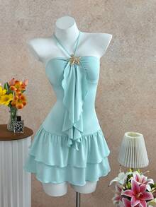 Elamini Y2K Sexy Tropical Island Resort Metal Starfish Mini Dress For Women - Blue - View 6