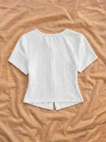 Soleia Women's New Metallic Bow Decor Short Sleeve Top,Summer Top - White - View 2