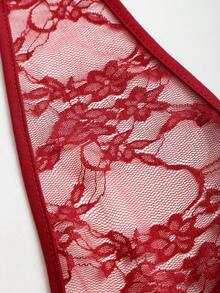 Sweetra Áo liền thân ren đen họa tiết hoa, cổ chữ V khoét sâu, hở lưng, buộc dây, kiểu dáng gợi cảm, thanh lịch, thích hợp cho kỳ nghỉ hè lãng mạn dành cho nữ. - Màu Đỏ Sâu - Xem 4