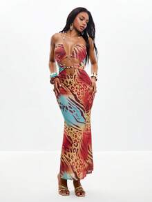 Coolane 女士全印花镂空无袖连衣裙 - 彩色 - 查看 4