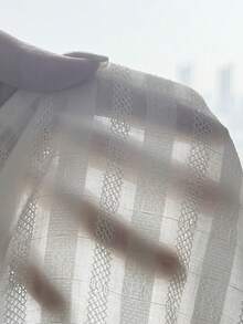 SHEIN Tween Girl Spring/Summer Casual Minimalist Versatile Jacquard Striped Collared Backless White Blouse - White - View 7