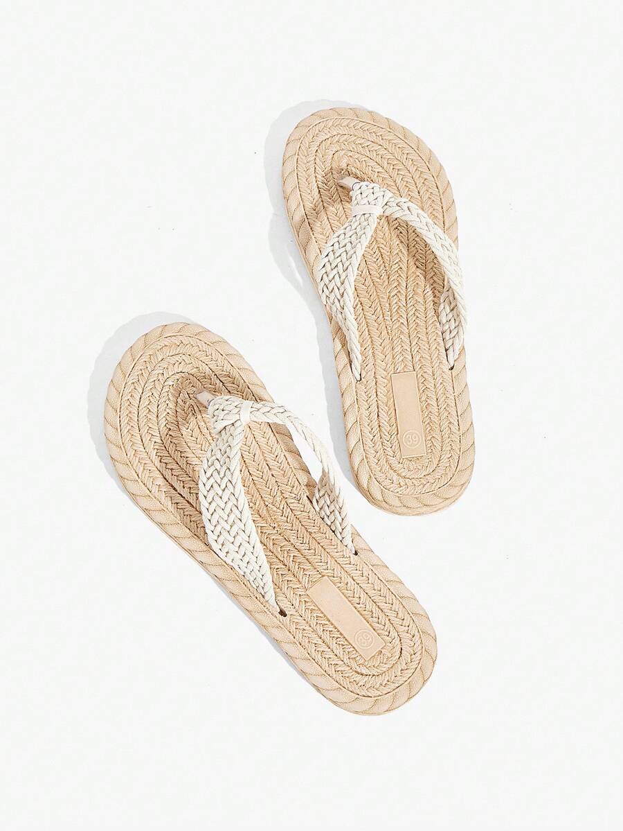 Flat-Bottomed Summer Outer Wear Fashionable Casual Versatile Women's Slippers Beach Outfit Flip Flops - Beige - View 1