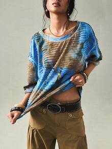 SoleilVie 女士新款圆领扎染图案宽松休闲简约衬衫超大码T恤 女士超大码T恤 女士超大码T恤 印花超大码T恤 女士夏季上衣 女士超大码T恤 扎染超大码T恤 做旧超大码上衣 图案上衣 超大码印花T恤 女士超大码上衣 宽松T恤 波西米亚风衬衫 女士波西米亚风服装上衣 女士波西米亚风衬衫 - 彩色 - 查看 4