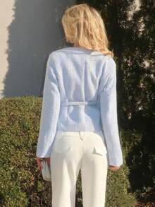 Sydney Algeri 粗花呢面料，收腰装饰，优雅精致百搭时尚设计女式夹克 - 藍色 - 查看 2