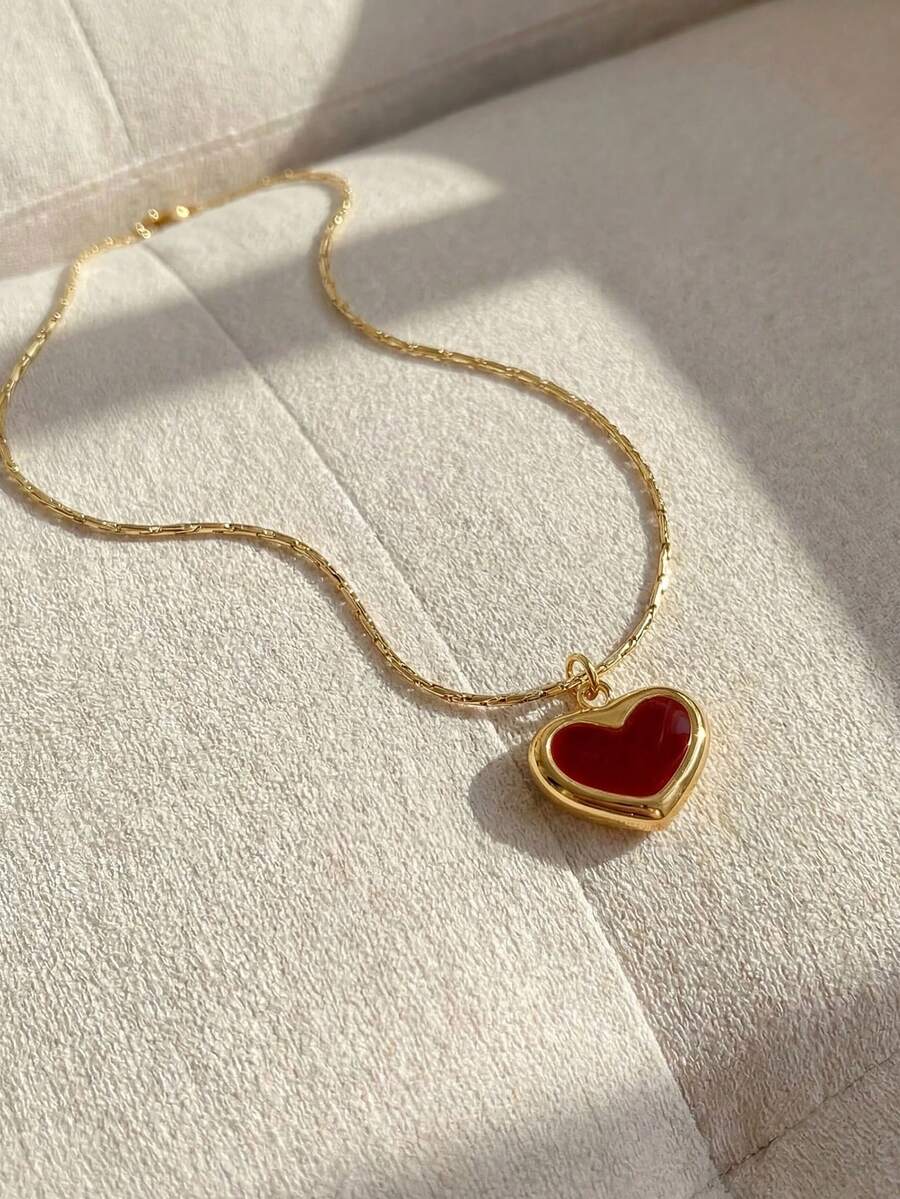 Resyla 1 件女士吊坠项链，红色心形吊坠，简约百搭珠宝，适合日常佩戴和送礼，情人节珠宝礼物 - 紅色吊墜 - 查看 1