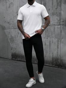 Manfinity CasualCool 男士纹理短袖休闲通勤 Polo 衫 - 白色 - 查看 3