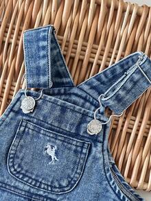 SHEIN Playful Pals Quần short denim thường ngày cho bé trai, chất liệu nhẹ, màu xanh nhạt, kiểu dáng đường phố dễ thương, dáng rộng thoải mái, dây đeo có thể điều chỉnh, chất liệu denim cotton mềm mại, phù hợp cho mặc hàng ngày, dự tiệc, đi học, đi làm, mẫu mới mùa xuân/hè. - Rửa trung bình - Xem 9