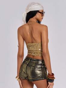 ROMWE Country Spring/Summer Avant-Garde Vacation Sexy Y2K Subculture Sequin Crochet Women Camisole - Mocha Brown - View 8