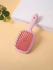 1PC Wide Tooth Comb Mesh Design Hollow Detangling Hair Brush Color Blocking For Wet Dry Hair Styling Salon Home Travel Hair Care Essentials - Pink - View 6