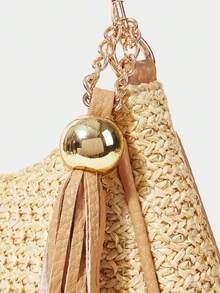 SHECARRY 女士单肩包、流浪包、草编包、草编手提包、流苏装饰吊坠，复古、经典、时尚、优雅、简约、个性化、百搭、经典，适合通勤、办公、约会、日常、购物、下午茶等场合，夏季适用。 - 卡其色 - 查看 6