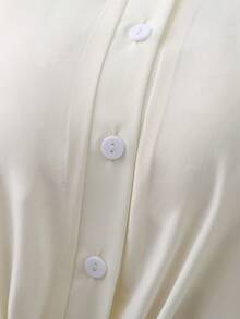 GlowEve 女士夏季梭织无弹力翻领半开襟无袖衬衫式褶裥腰部喇叭下摆时尚优雅百搭休闲沙滩办公长连衣裙杏色 - 杏色 - 查看 5