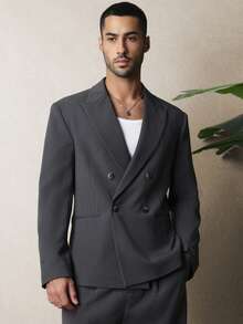 SUMWON Blazer cruzado con solapas de pico - Chaqueta formal sofisticada para oficina - Gris - Ver 1