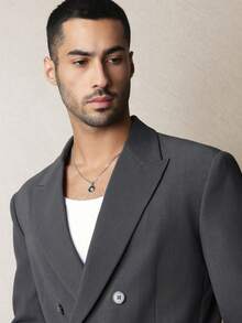 SUMWON Blazer cruzado con solapas de pico - Chaqueta formal sofisticada para oficina - Gris - Ver 4