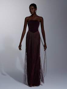 Elitara Đầm dạ hội dáng đuôi cá thanh lịch, lãng mạn, không dây vai, đính sequin và tua rua, thích hợp cho các lễ hội, đám cưới, dạ tiệc, hòa nhạc, sự kiện kinh doanh, và các dịp dành cho người nổi tiếng trên mạng xã hội. - Màu Đỏ Sâu - Xem 6