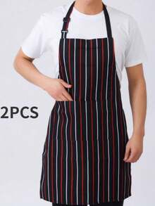 1/2pcs Striped Pattern Apron, Unisex Adjustable Bib Apron With 2 Pockets, Men & Women Cooking Kitchen Apron, Fabric Resistant To Oil Stains, Suitable For Cooking, Baking, Gardening, Restaurant, Kitchen Use - Black - View 6